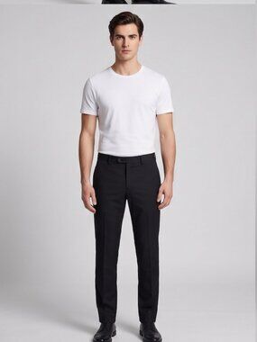 Zara Man Basic Slim Fit Black Dress Pants Flat Front Trousers Suit Slacks